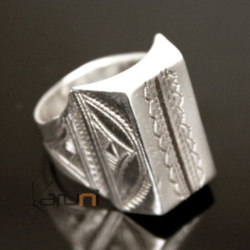 Ethnic Signet Ring Sterling Silver Jewelry Voluminous Big Engraved Square Men/Women Tuareg Tribe Design 11