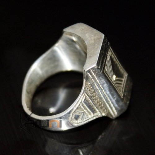 Ethnic Tuareg Tribe Design Signet Ring Silver Voluminous with Hand-Engraved and Ebony Unisex  13