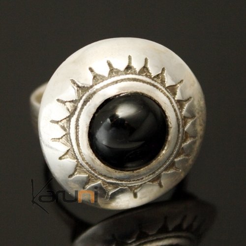 Tuareg Ethnic Jewelry Silver Ring and Round Onyx 02 - KARUNI