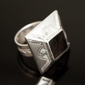 Ethnic Square Ring Sterling Silver Jewelry Ebony Pyramid Tuareg Tribe Design 10
