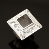 Ethnic Square Ring Sterling Silver Jewelry Ebony Pyramid Tuareg Tribe Design 10 b