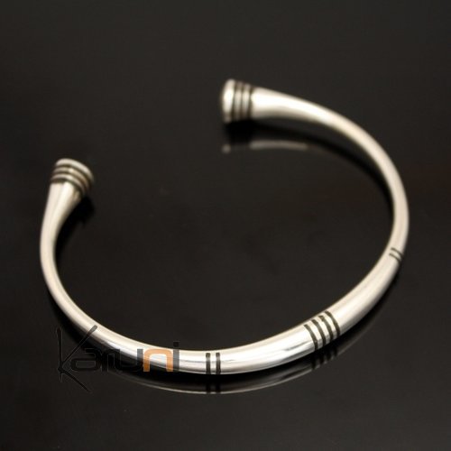 Ethnic Bracelet Sterling Silver Jewelry Round Ebony Ends Men/Women Tuareg Tribe Design 02