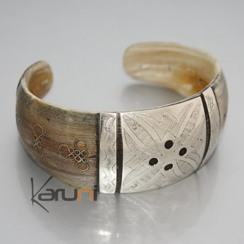 African Bracelet   Mix Silver Horn Large Engraved Plate Filigree from Mauritania 05
