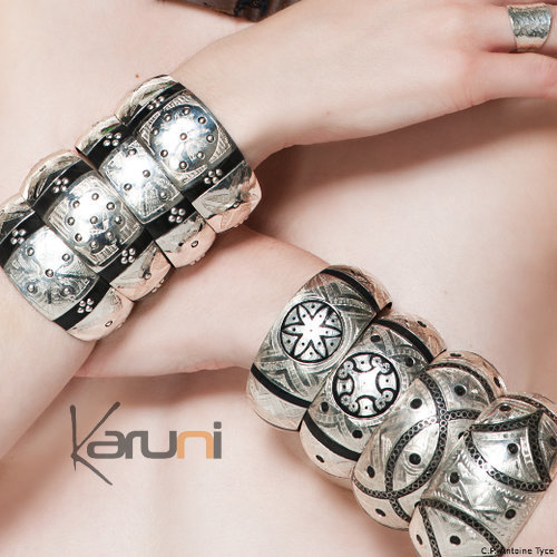 African Bracelet Cuff Ethnic Jewelry Mix Silver Horn Engraved Filigree Art Deco 02 c
