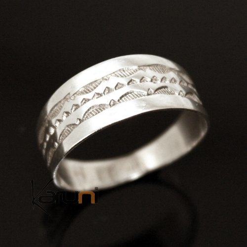 Ethnic Engagement Ring Wedding Jewelry Sterling Silver Flat Engraved Men/Women Tuareg Tribe Design 07