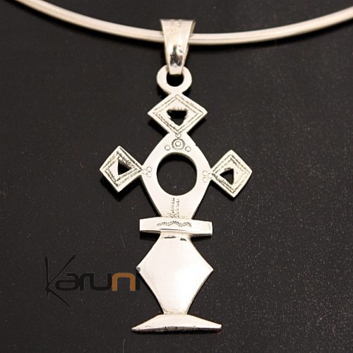 African Southern Cross Necklace Pendant Sterling Silver Ethnic Jewelry from In Wagar Niger Tuareg Tribe Design 1