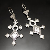 Ethnic Southern Cross Earrings Sterling Silver Jewelry from Inabagret Niger Tuareg Tribe Design 49 5 cm