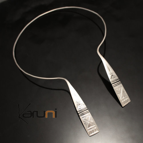 Ethnic Jewelry Choker Necklace Sterling Silver and Ebony Engraved Long Torque Tuareg Tribe Design Karuni b