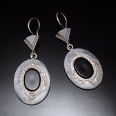  Tuareg Ethnic Jewelry Earrings in Silver and Oval Onyx Stone Black