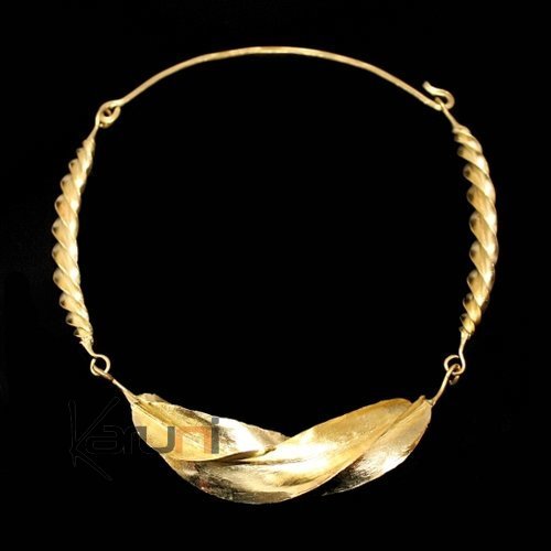 Ethnic African Jewelry Chocker Necklace Bronze Fulani Tribe 3 Leaves Twist Large Design KARUNI