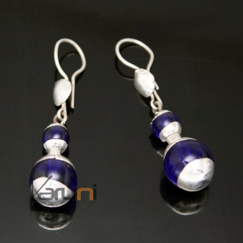 Tuareg pearl earrings silver - blue