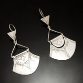 Ethnic Earrings Sterling Silver Jewelry Engraved Fan Tuareg Tribe Design 62