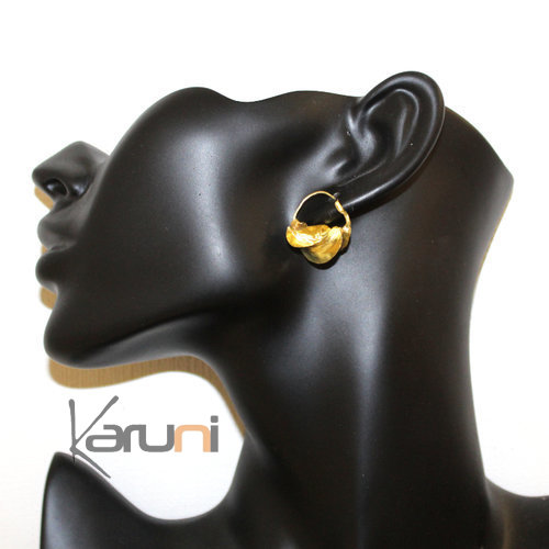 Fulani Earrings Hoops African Ethnic Jewelry Gold Version/Golden Bronze Mali 1.5 cm/0.6 inches