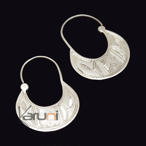 Ethnic Hoop Earrings Sterling Silver Jewelry Engraved Flat Tuareg Tribe Design 20 3 cm