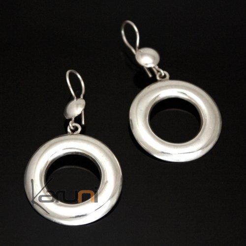Ethnic Hoop Earrings Sterling Silver Jewelry Smooth Round Tuareg Tribe Design KARUNI Inspired 41