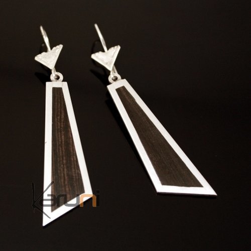 Ethnic Earrings Sterling Silver Jewelry Ebony Long Triangles Tuareg Tribe Design KARUNI Inspired 29
