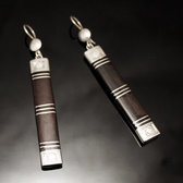 Ethnic Earrings Sterling Silver Jewelry Ebony Long Engraved Rectangle 2 Strips Tuareg Tribe Design 31