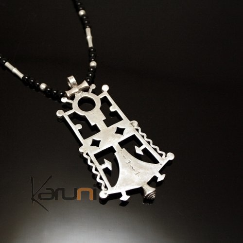 Silver Necklace Keyring Pendant 07 Onyx Beads