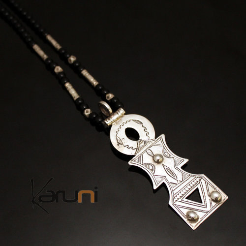 Silver Necklace Keyring Pendant 01 Onyx Beads