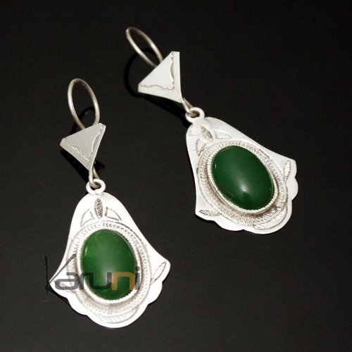 Tuareg arabesque earrings silver and green agate